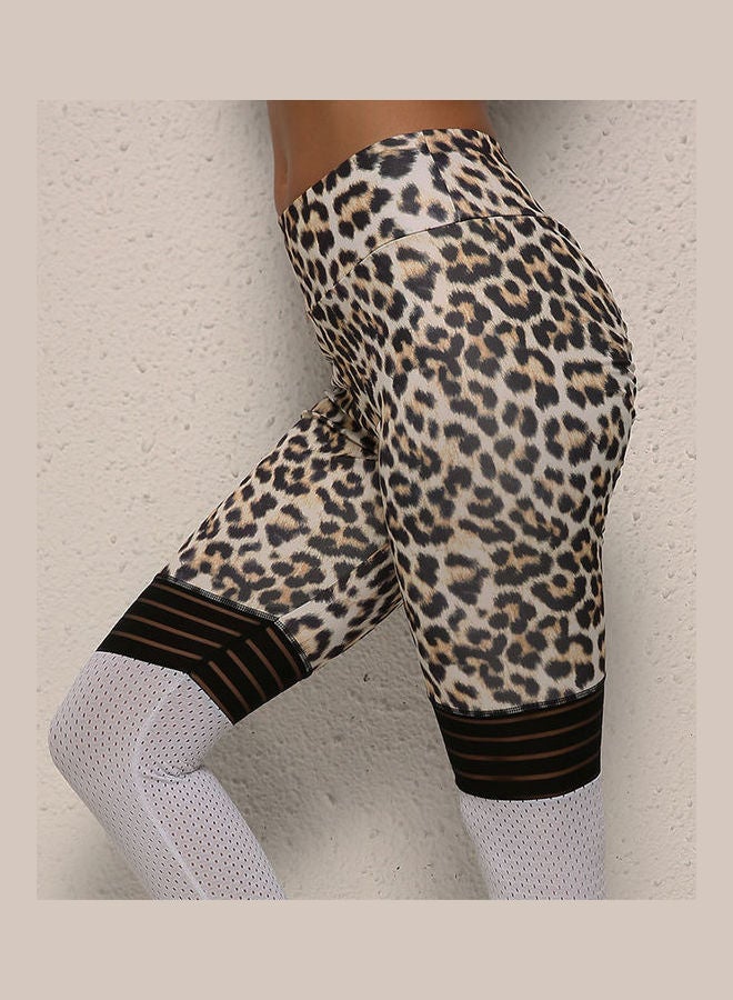 Fashion Leopard Printing Splicing Matte Leggings For Yoga Fitness Sports White - Image 3