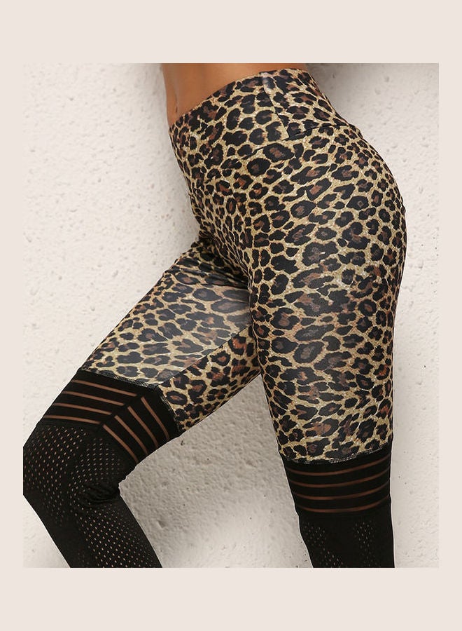 Leopard Printing Splicing Matte Leggings Black  - Image 4