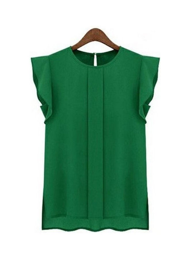 Solid Colour Round Neck Top Green