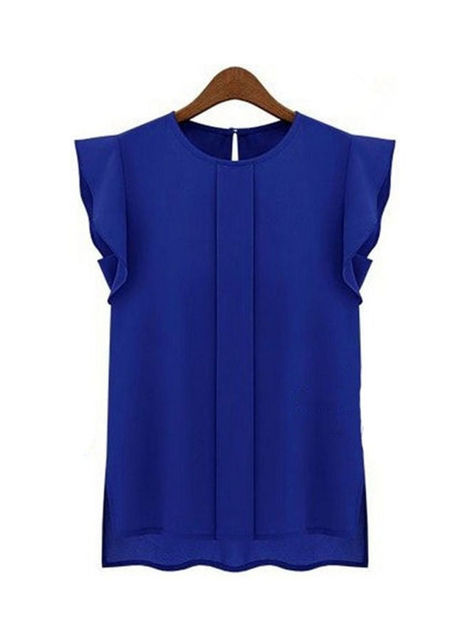 Solid Colour Round Neck Top Blue