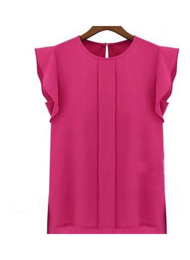 Solid Colour Round Neck Top Pink