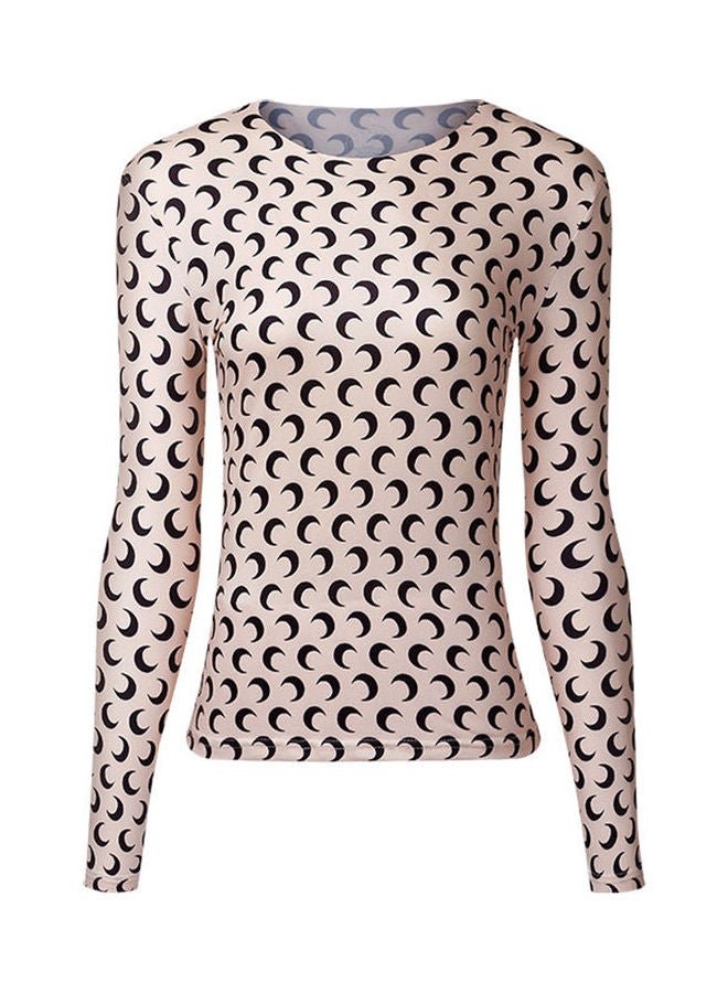 Slim Moon Printed Long Sleeve Top Beige/Black