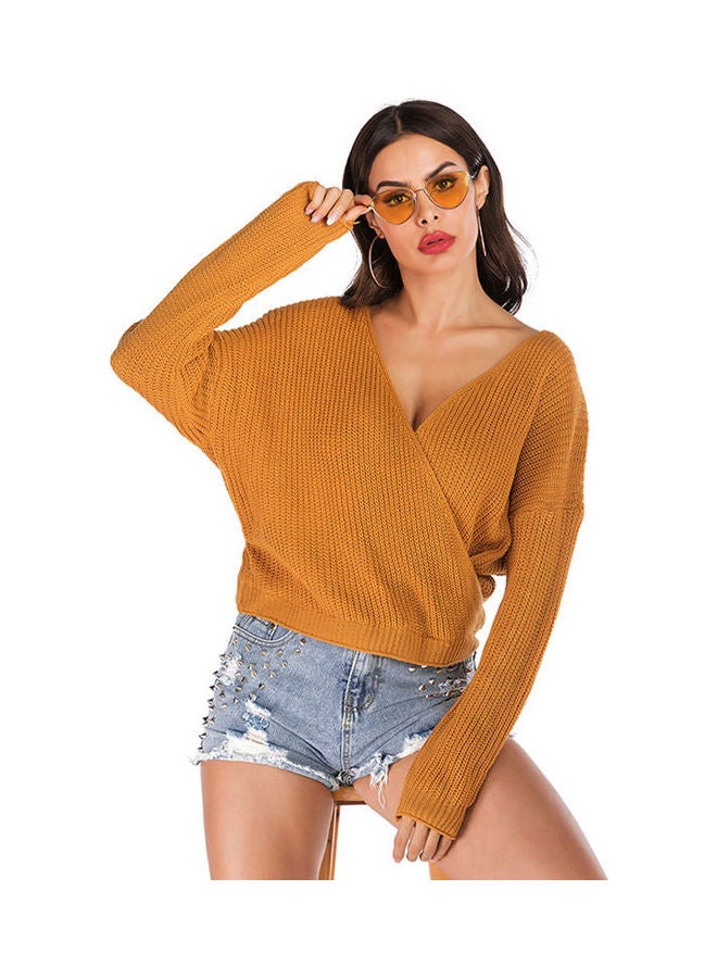 Casual V-Neck Loose Sweater Yellow - Image 1