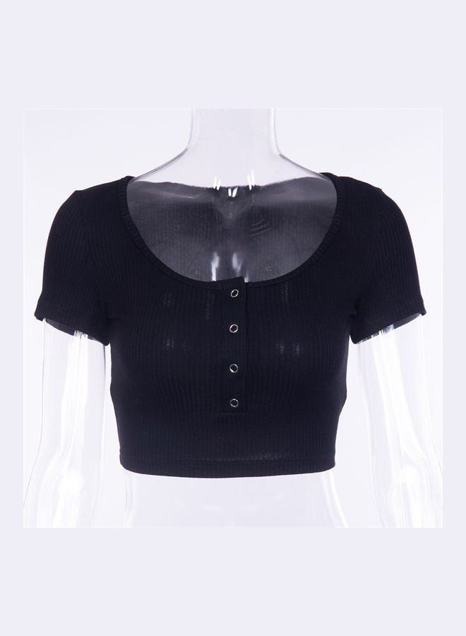 Casual Short Sleeve Crop Top Black - Image 1