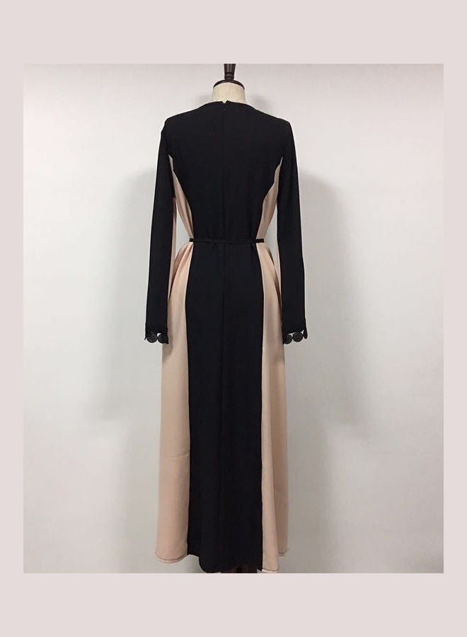 Arab Middle East Lace Splice Long Dress Beige/Black - Image 2