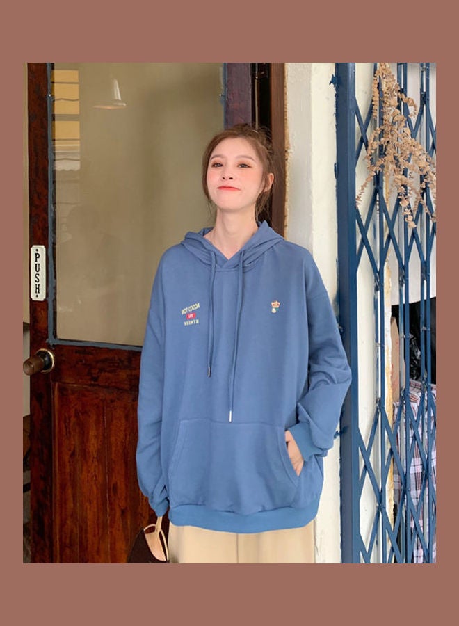 Thicken Hoodie Sweatshirt Autumn Winter Loose Pullover Lazy Tops Light Blue  - Image 5