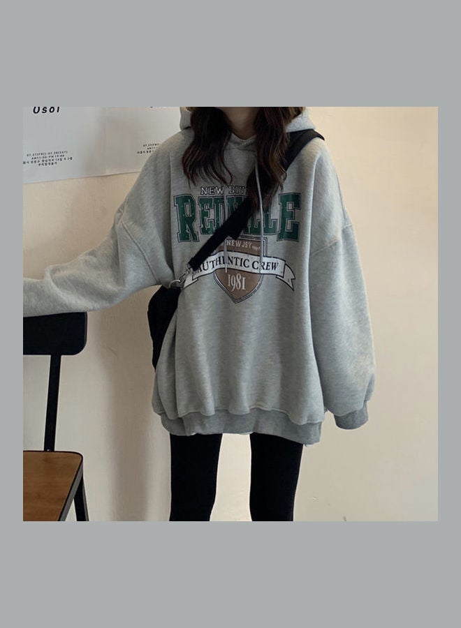 Thicken Hoodie Sweatshirt Autumn Winter Loose Lazy Pullover Tops Grey  - Image 1