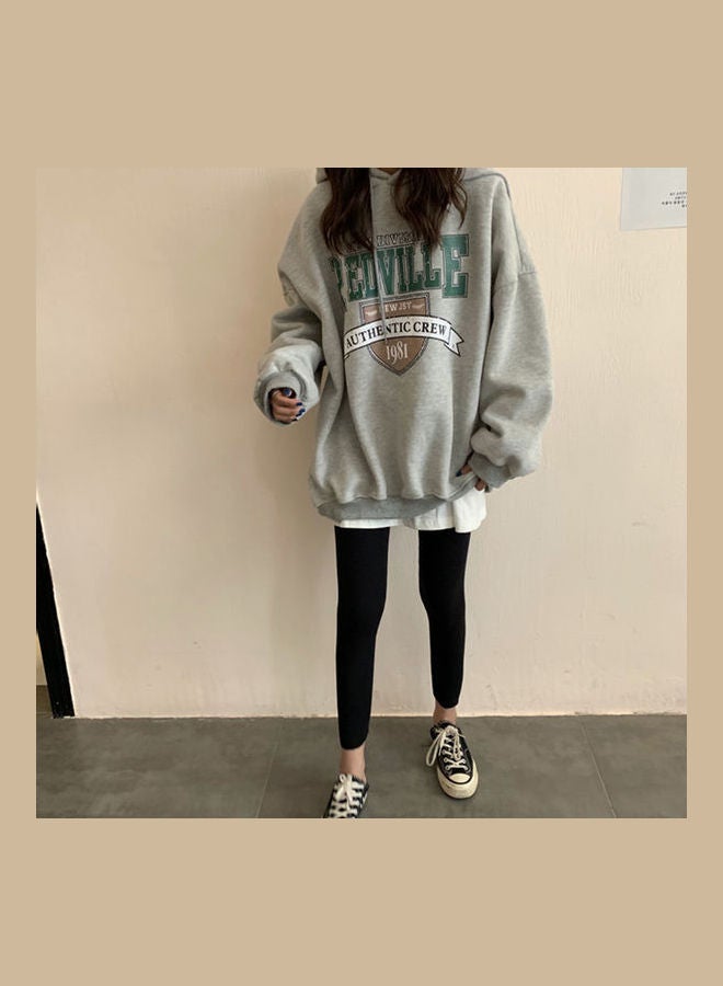 Thicken Hoodie Sweatshirt Autumn Winter Loose Lazy Pullover Tops Grey  - Image 4