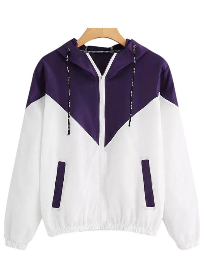 Fashion Elastic Waist Hooded Coat Casual Sports Jacket Purple  - Image 1