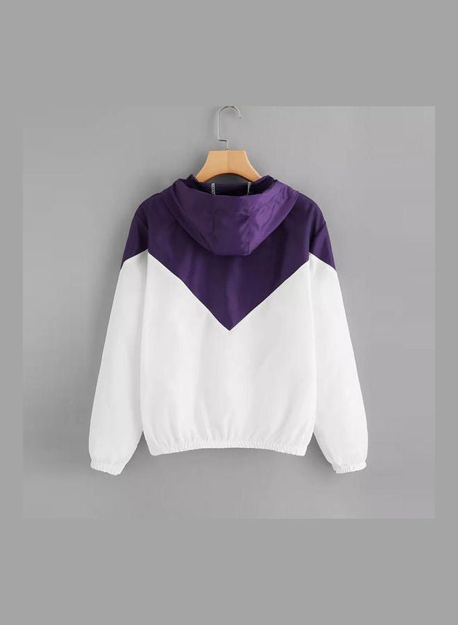 Fashion Elastic Waist Hooded Coat Casual Sports Jacket Purple  - Image 3