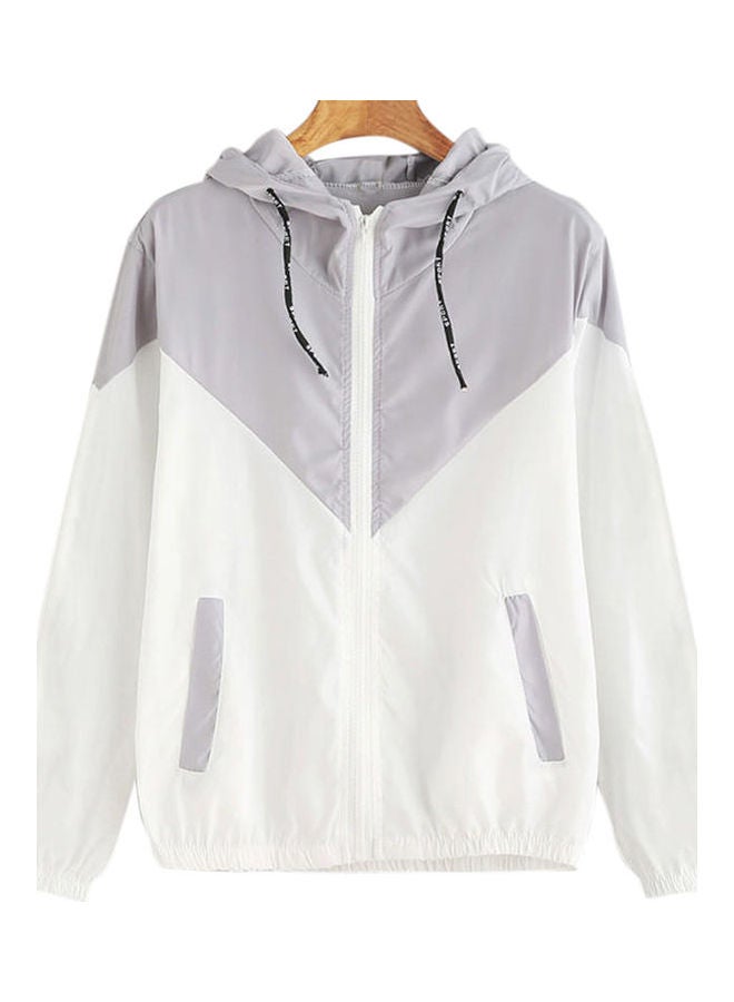 Fashion Elastic Waist Hooded Coat Casual Sports Jacket Grey - Image 1