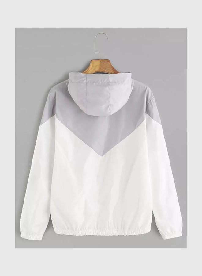 Fashion Elastic Waist Hooded Coat Casual Sports Jacket Grey - Image 3
