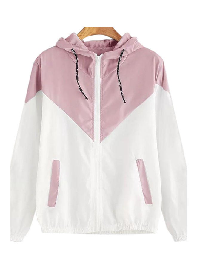 Fashion Elastic Waist Hooded Coat Casual Sports Jacket Pink  - Image 1