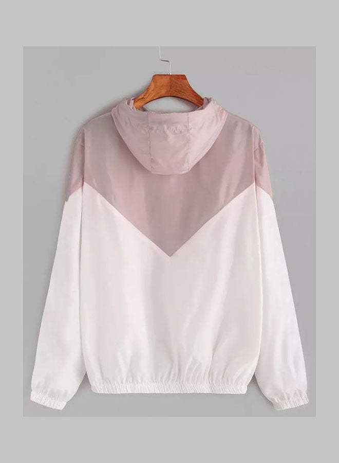 Fashion Elastic Waist Hooded Coat Casual Sports Jacket Pink  - Image 3