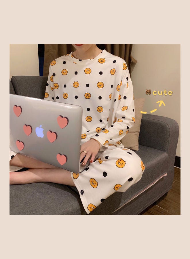 Pajama Long Sleeve Tops Pants Set White - Image 1