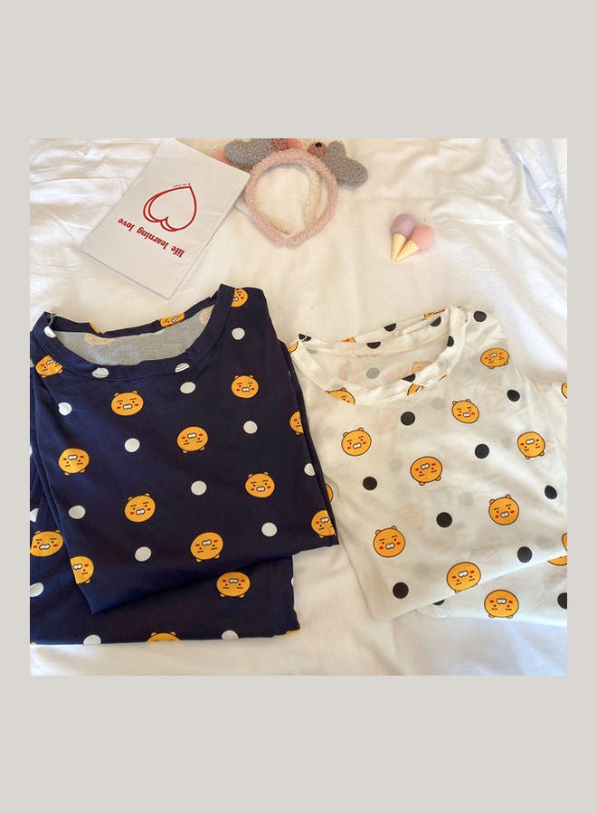 Pajama Long Sleeve Tops Pants Set White - Image 5