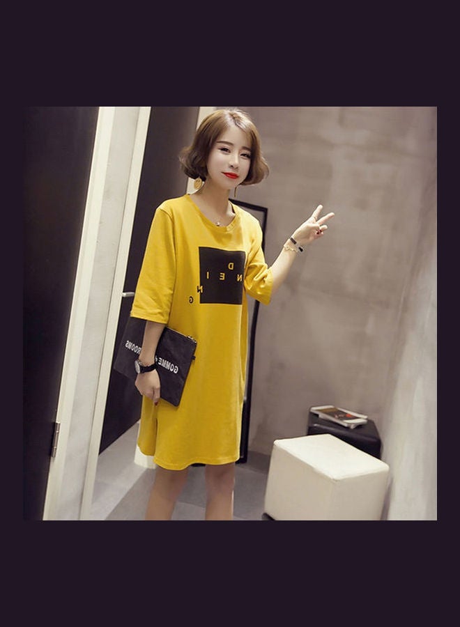 Summer Casual Loose Short Sleeves Split T Shirt Dress Yellow - Image 3