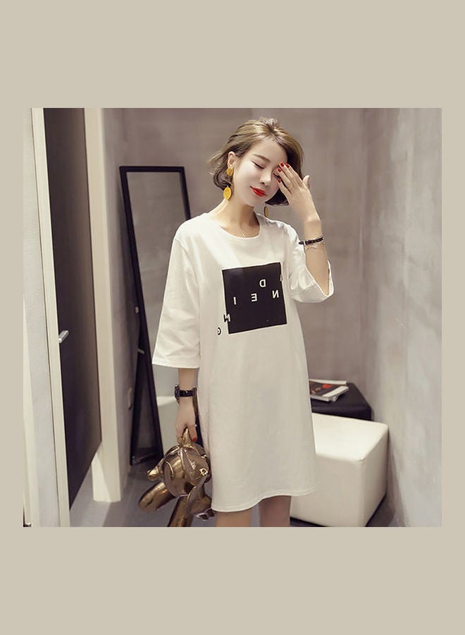 Summer Casual Loose Short Sleeves Split T-shirt Dress White - Image 1