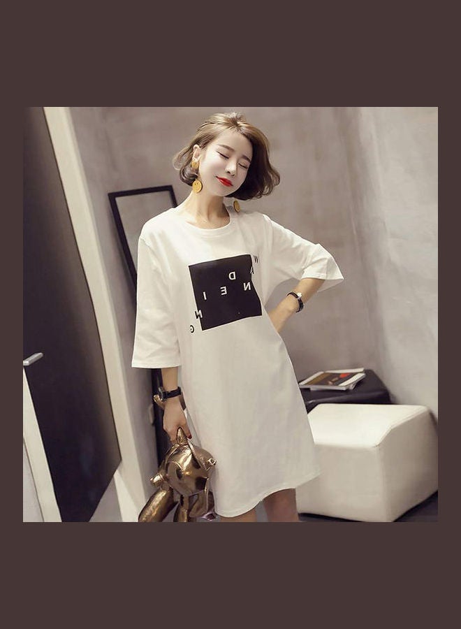 Summer Casual Loose Short Sleeves Split T-shirt Dress White - Image 3