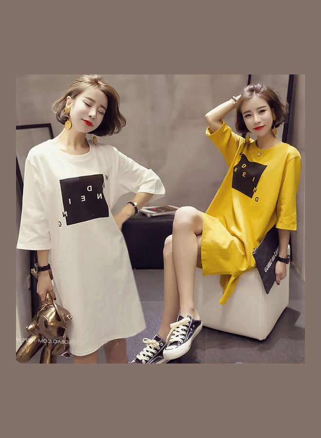Summer Casual Loose Short Sleeves Split T-shirt Dress White - Image 5