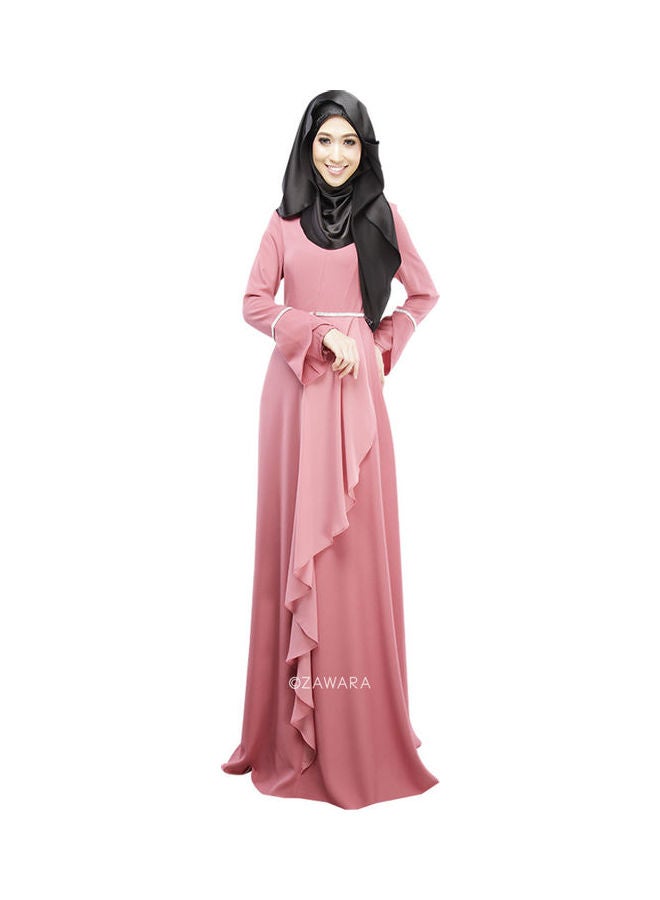 Ruffled Dress of Long Sleeves National Costume Pink - Image 1