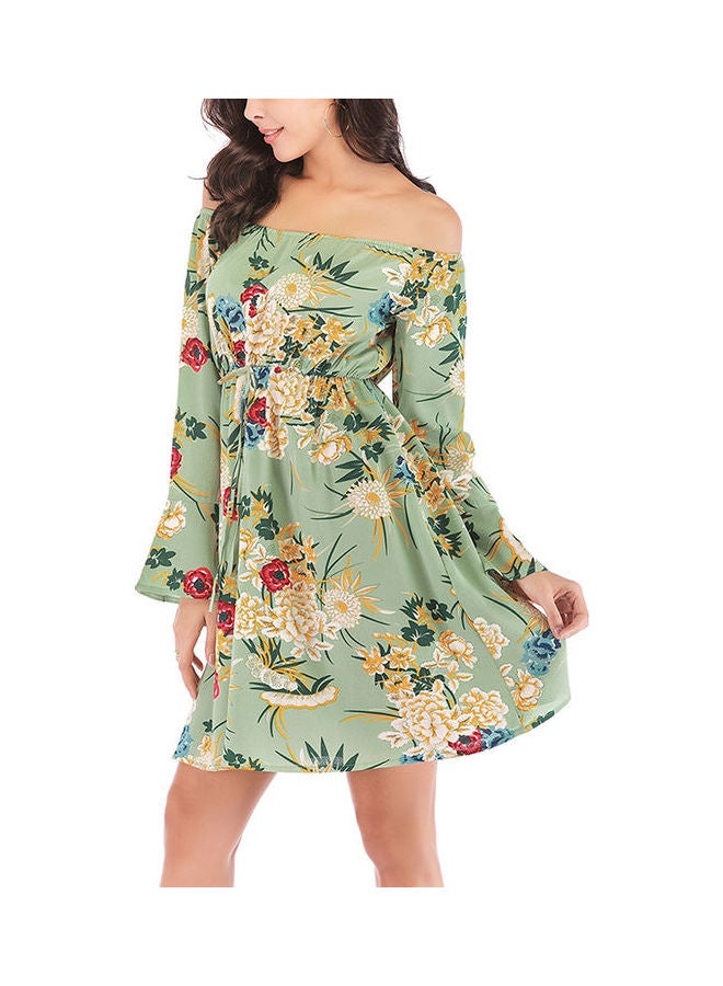 Off Shoulder Long Sleeve Horn Sleeve High Waist Dress Multicolour - Image 1