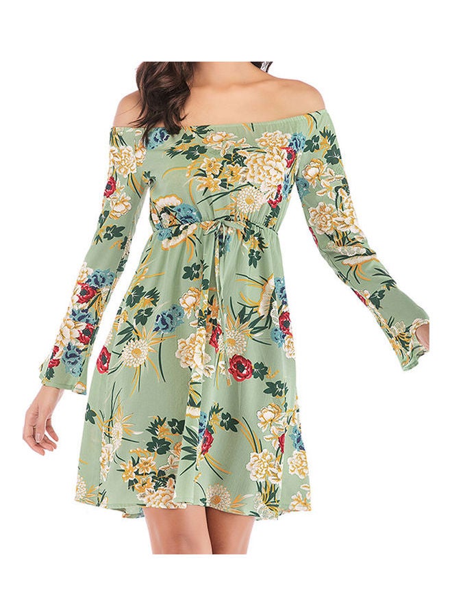 Off Shoulder Long Sleeve Horn Sleeve High Waist Dress Multicolour - Image 2