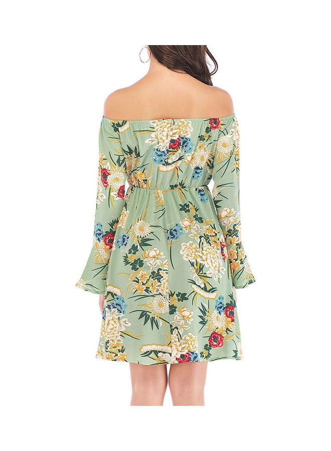 Off Shoulder Long Sleeve Horn Sleeve High Waist Dress Multicolour - Image 3