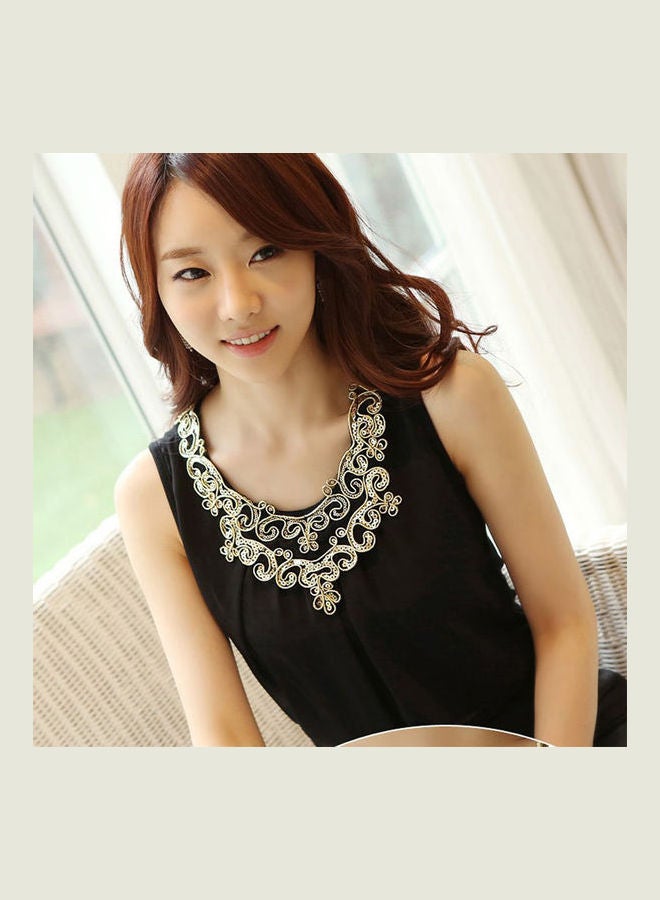 Summer Sleeveless Chiffon Double Lace Sequin Shirt Vest Black - Image 3