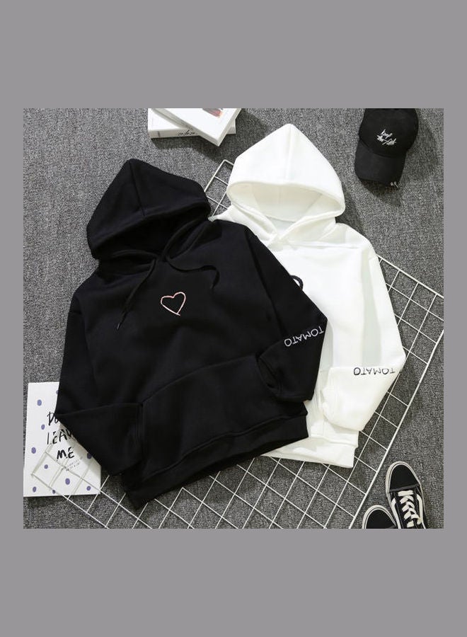 Kangaroo Pocket Fleece Lined Loose Hooded Long Sleeve Sweatshirts Black - Image 3