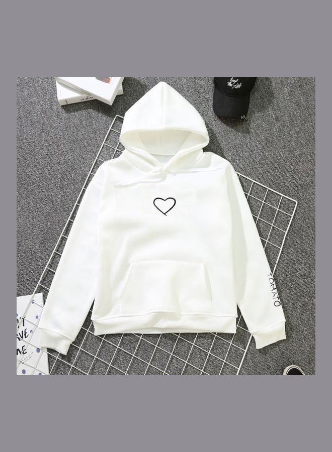 Kangaroo Pocket Fleece Lined Loose Hooded Long Sleeve Sweatshirts White - Image 1