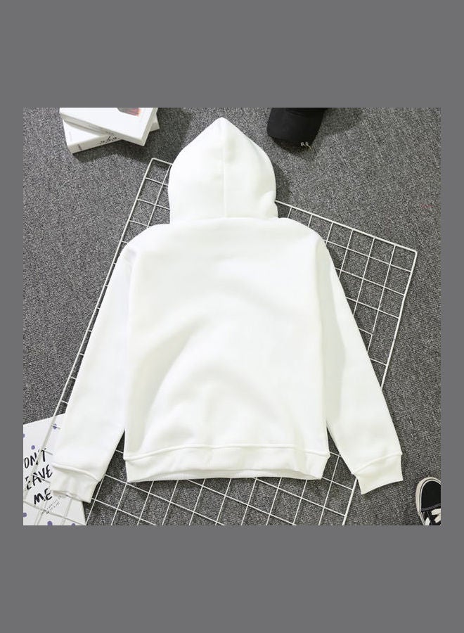 Kangaroo Pocket Fleece Lined Loose Hooded Long Sleeve Sweatshirts White - Image 3
