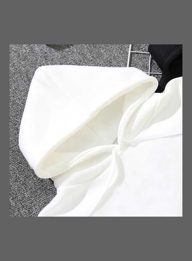 Kangaroo Pocket Fleece Lined Loose Hooded Long Sleeve Sweatshirts White - Image 4