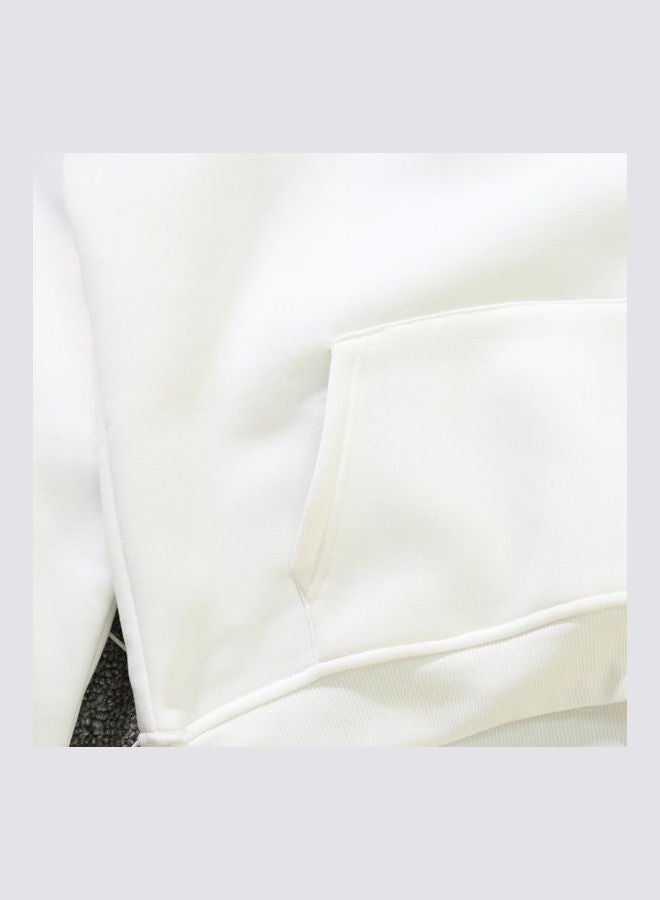 Kangaroo Pocket Fleece Lined Loose Hooded Long Sleeve Sweatshirts White - Image 5