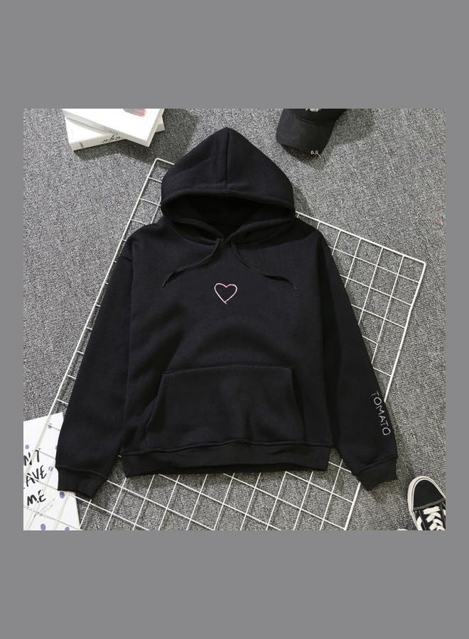 Kangaroo Pocket Fleece Lined Loose Hooded Long Sleeve Sweatshirts Black - Image 1