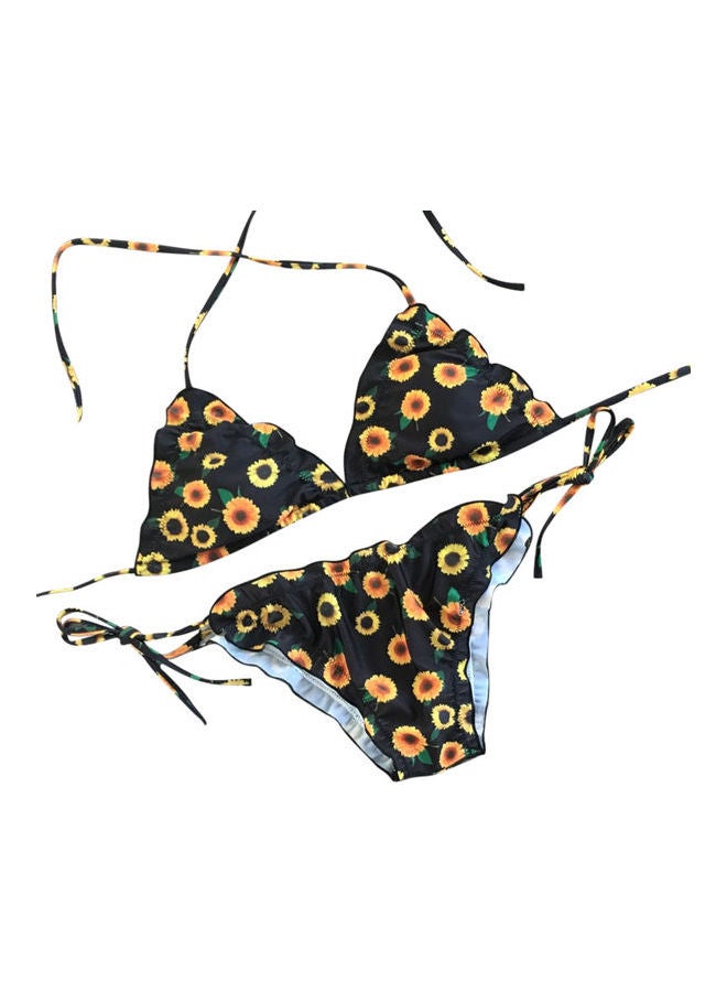 Fashion Print Halter Neck Bikini Swimming Suit Black  - Image 1