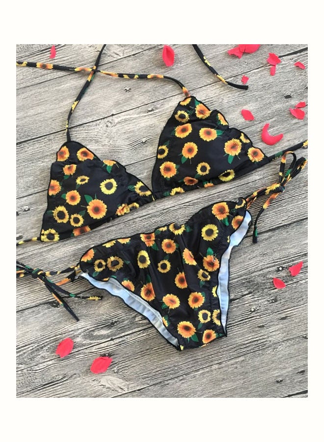 Fashion Print Halter Neck Bikini Swimming Suit Black  - Image 2