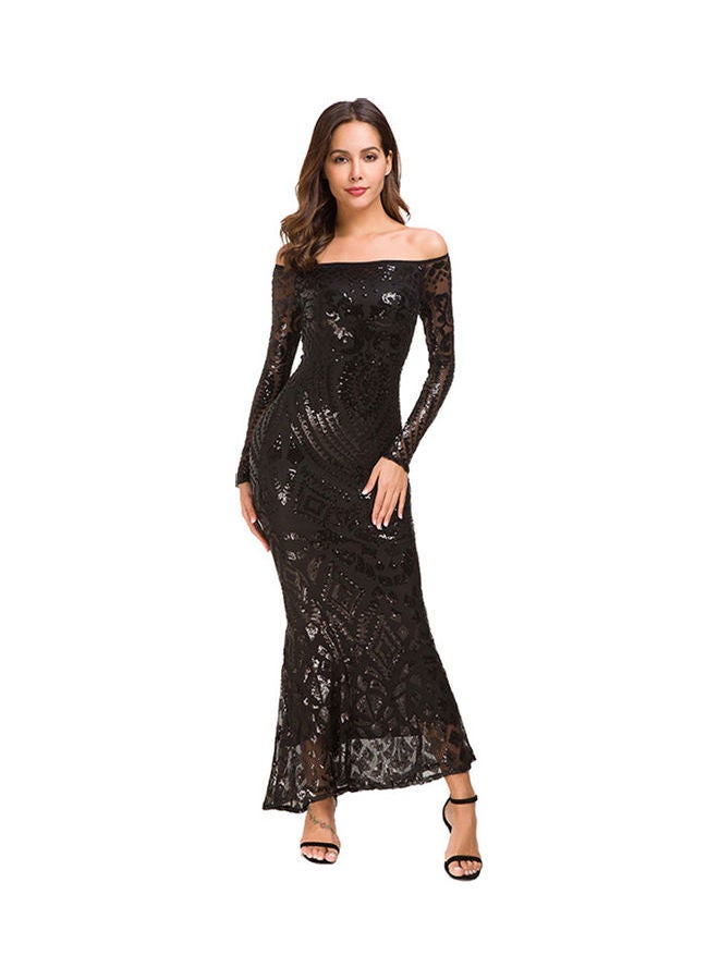 Winter Sequined Lace Fishtail Fomal Dress Black - Image 1