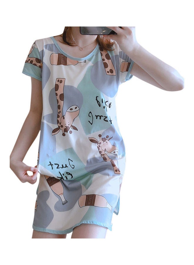Summer Short Sleeved Double Sided Printed Nightwear Multicolor  - Image 1