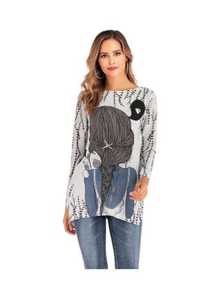 Long Sleeve Round Neckline Cartoon Print Wool Knit T-shirt Tops Blue - v1608239630/N43123131V_1