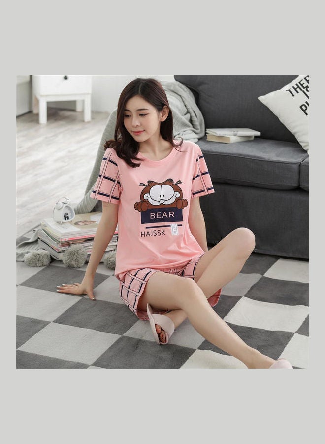 Short Sleeve Casual Pyjama Bottoms Tops Set Multicolor  - Image 3