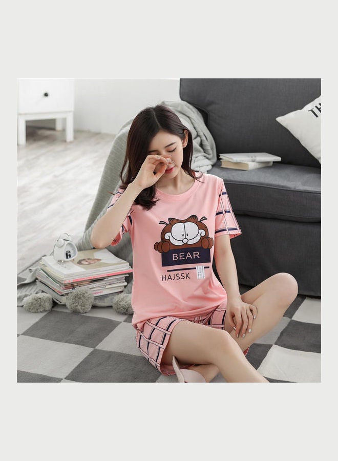 Short Sleeve Casual Pyjama Bottoms Tops Set Multicolor  - Image 4