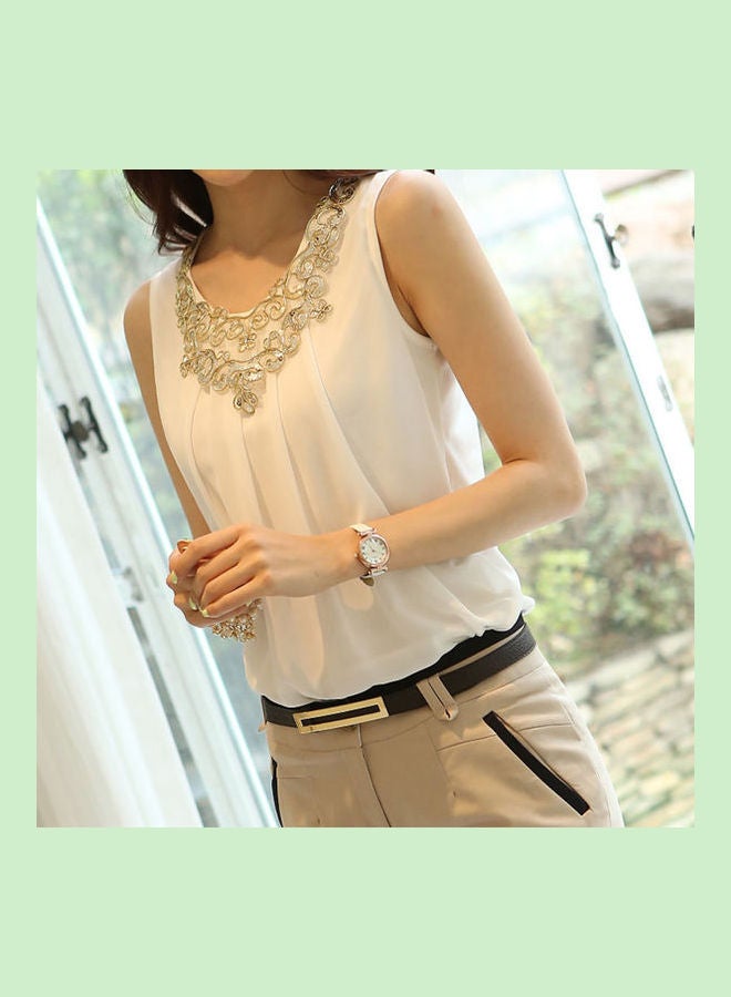 Generic - Summer Sleeveless Chiffon Double Lace Sequin Shirt Vest White - Image 1