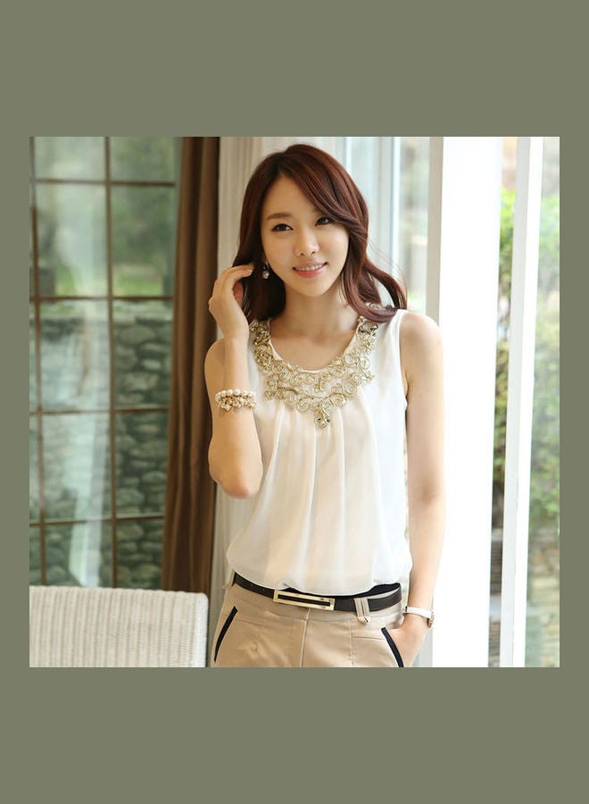 Generic - Summer Sleeveless Chiffon Double Lace Sequin Shirt Vest White - Image 1