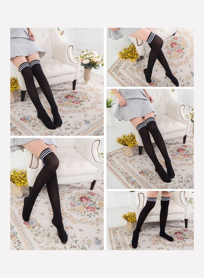 1-Pair Fashion Stripes Non Slip Long Tube Knee Socks Black - Image 3