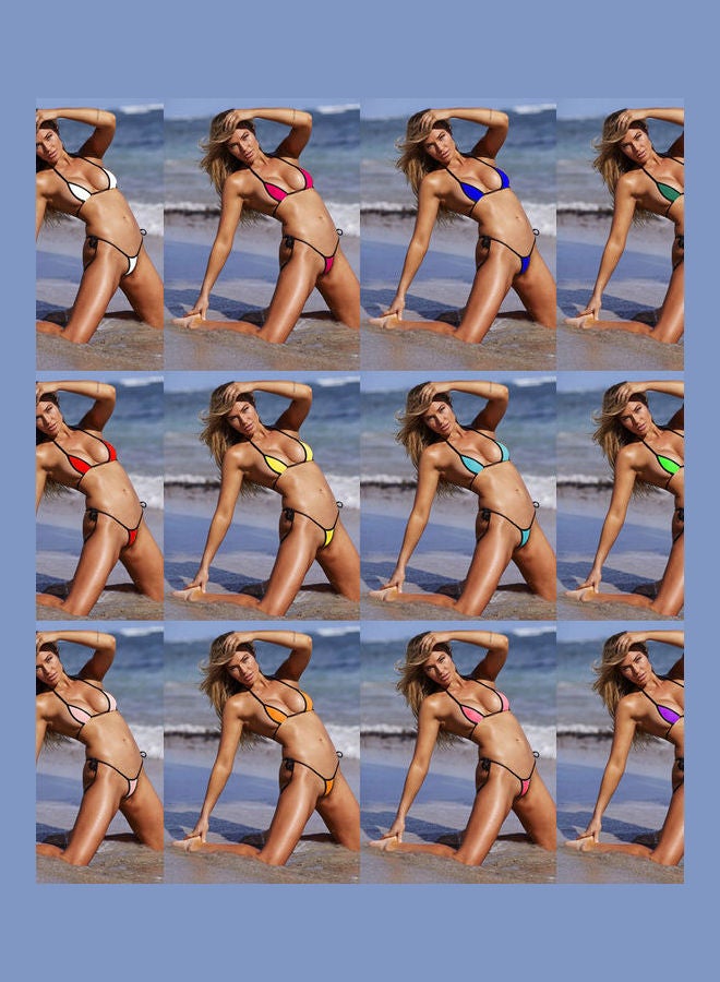 2-Piece Color Matching Bikini Swimwear Sapphire Blue - Image 3