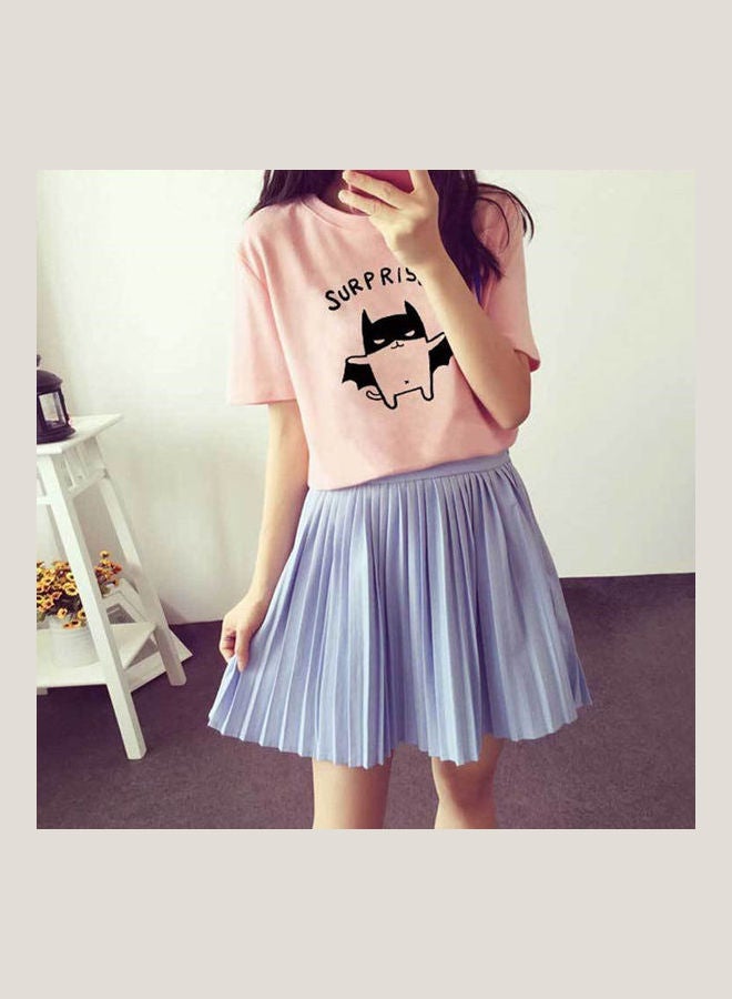 Loose Cartoon Printing Round Collar Short Sleeve T-shirt Pink - Image 3
