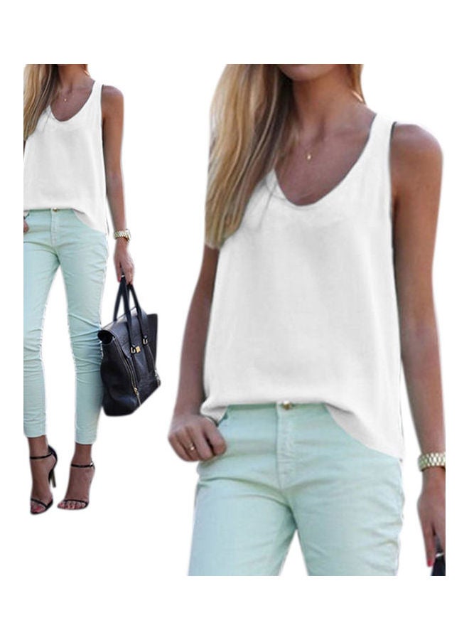 Fashion Sleeveless Suspenders Cool Breathable Chiffon Blouse White - Image 1
