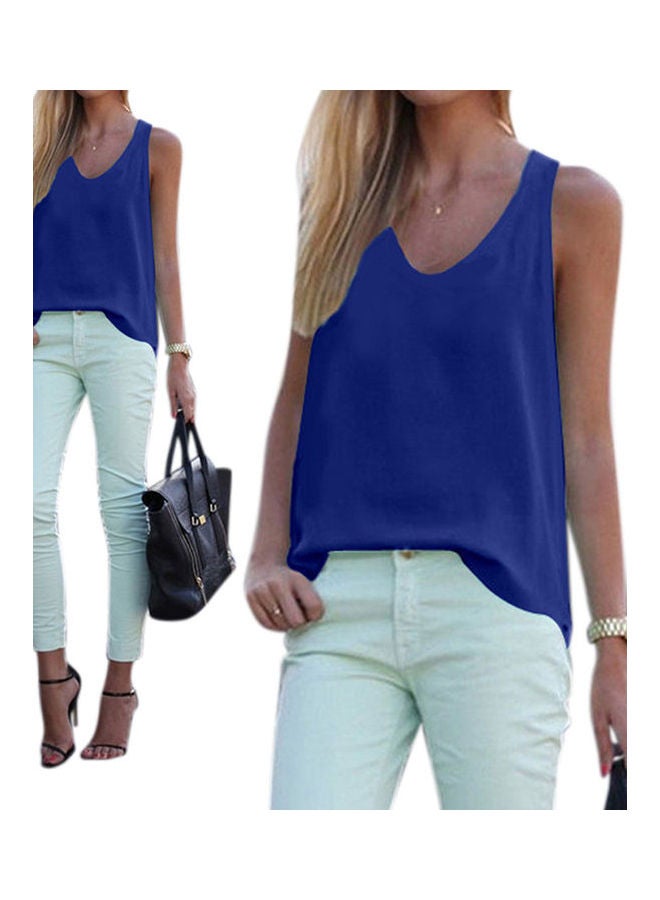 Fashion Sleeveless Suspenders Cool Breathable Chiffon Blouse Royal Blue - Image 1
