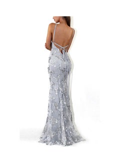 Generic Slim V-neck Sequins Sling Long Formal Dress Grey  - Image 3